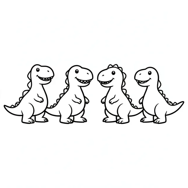 Whimsical kids dinosaur coloring set with friendly cartoon outlines on white