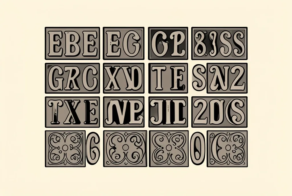 A flat top-down illustration of a letterpress chase locked up with reversed metal type and ornaments.