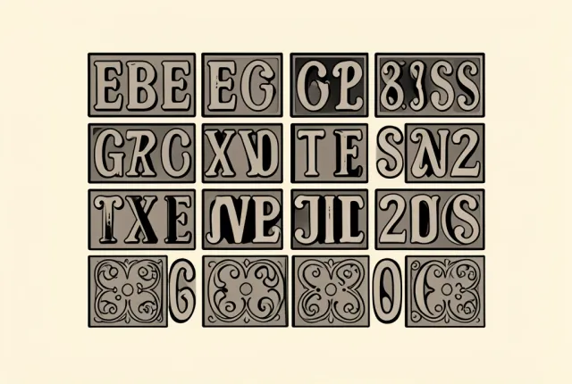 A flat top-down illustration of a letterpress chase locked up with reversed metal type and ornaments.