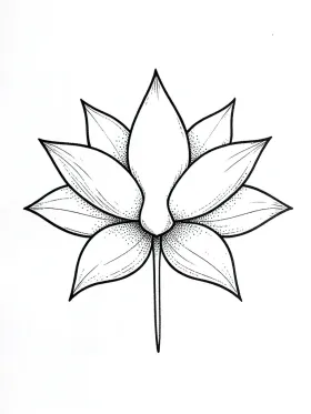 Fine-line lotus flower tattoo with seven symmetrical petals in black hairline strokes on white paper