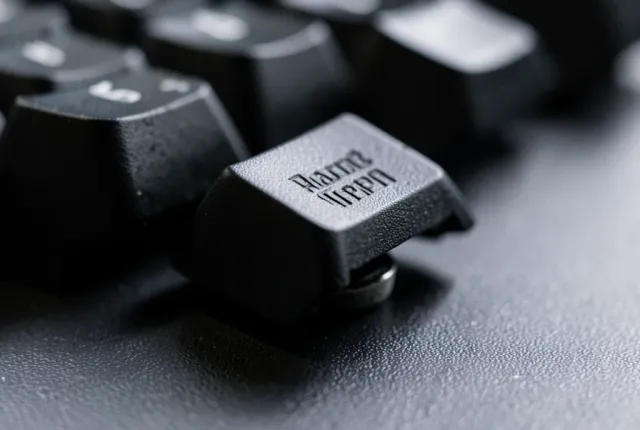 Extreme macro of a single mechanical keyboard keycap with the switch stem visible
