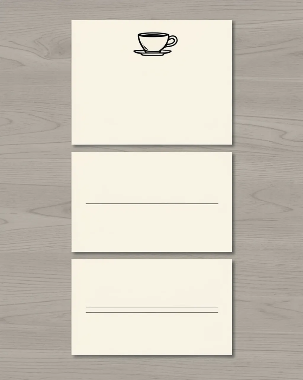 Minimal vertical cafe menu board with blank sections, a line-drawn coffee cup, cream and charcoal palette