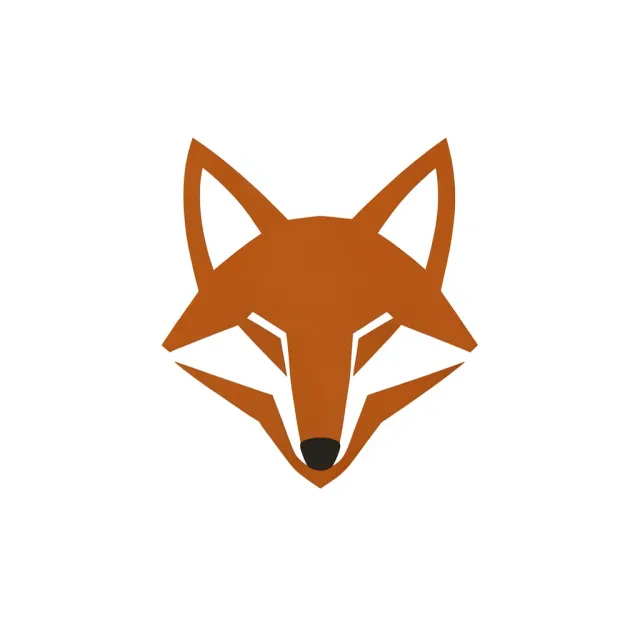 A flat minimalist fox head logo on white — AI-generated example render