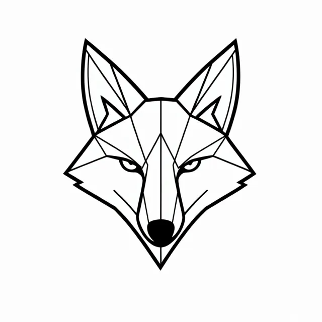 Minimal geometric fox tattoo design made from clean black lines and angular shapes