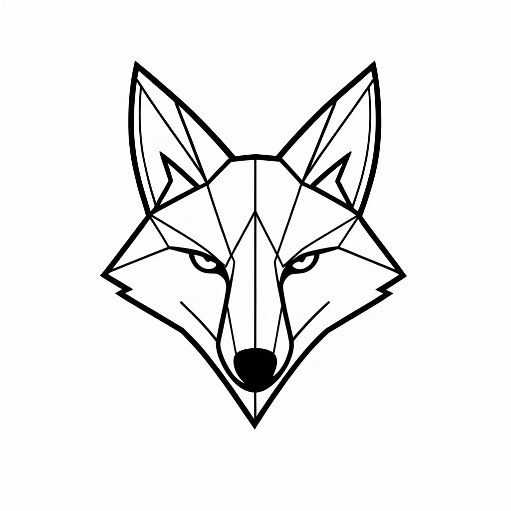 Minimal geometric fox tattoo design made from clean black lines and angular shapes