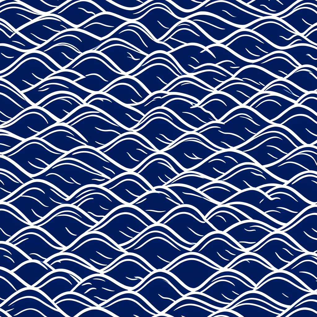 Minimal Japanese repeating wave pattern in indigo and white with clean linework