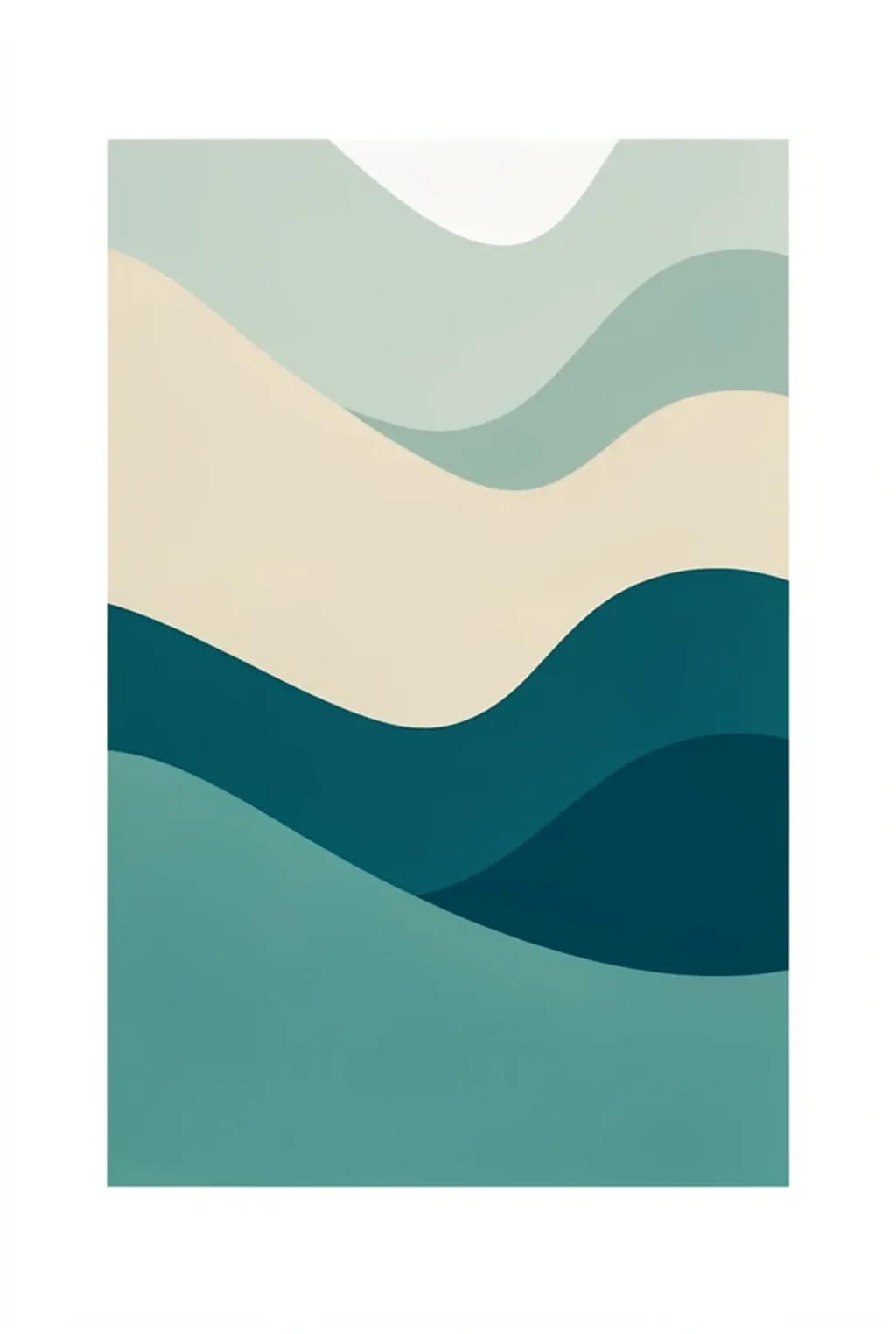 Minimalist abstract layered wave shapes in sage, sand, and teal on white background