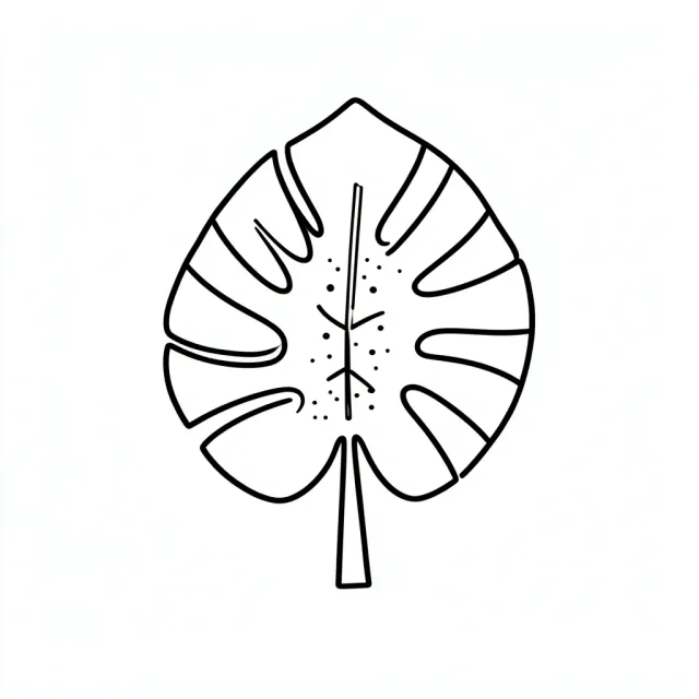 Minimalist monstera leaf t-shirt design in single continuous black line with dotwork accents on white