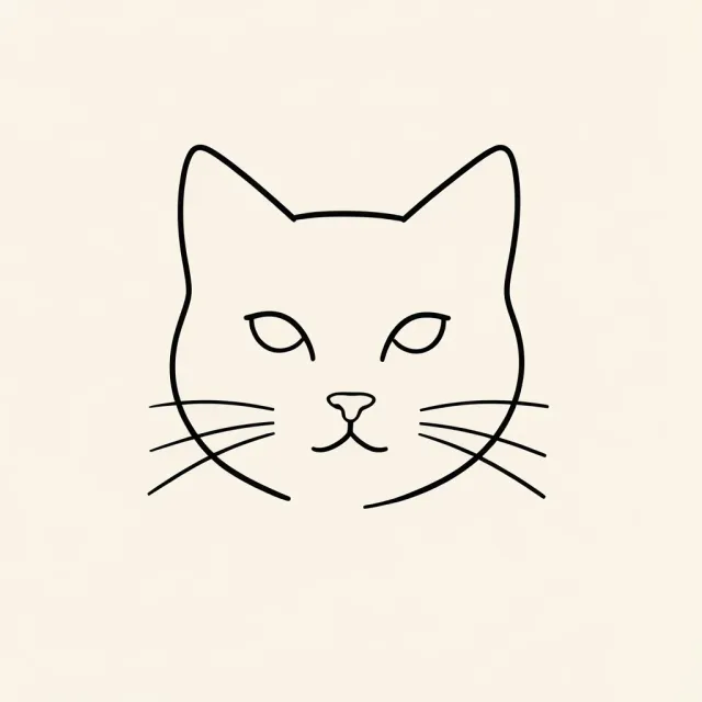 Elegant cat face drawn with a single continuous black line on a soft cream background