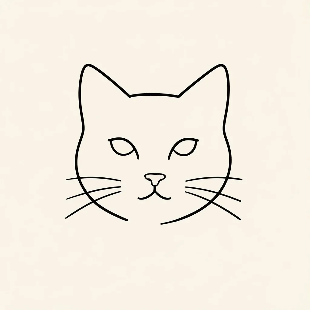 Elegant cat face drawn with a single continuous black line on a soft cream background