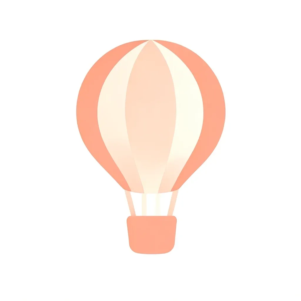 Minimalist hot air balloon logo in soft coral and cream with rounded envelope and small basket