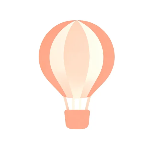 Minimalist hot air balloon logo in soft coral and cream with rounded envelope and small basket