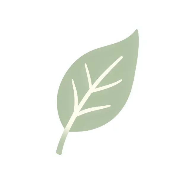 Minimalist stylized leaf badge with clean curved veins in sage green and cream on white