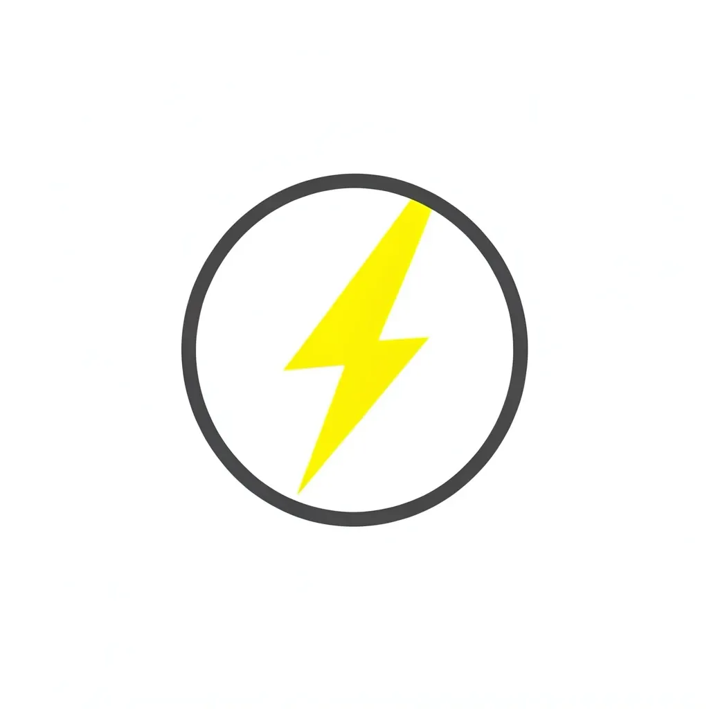 Minimalist lightning bolt badge in bright yellow and charcoal within a simple circle