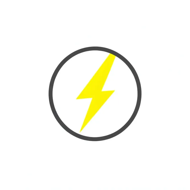 Minimalist lightning bolt badge in bright yellow and charcoal within a simple circle