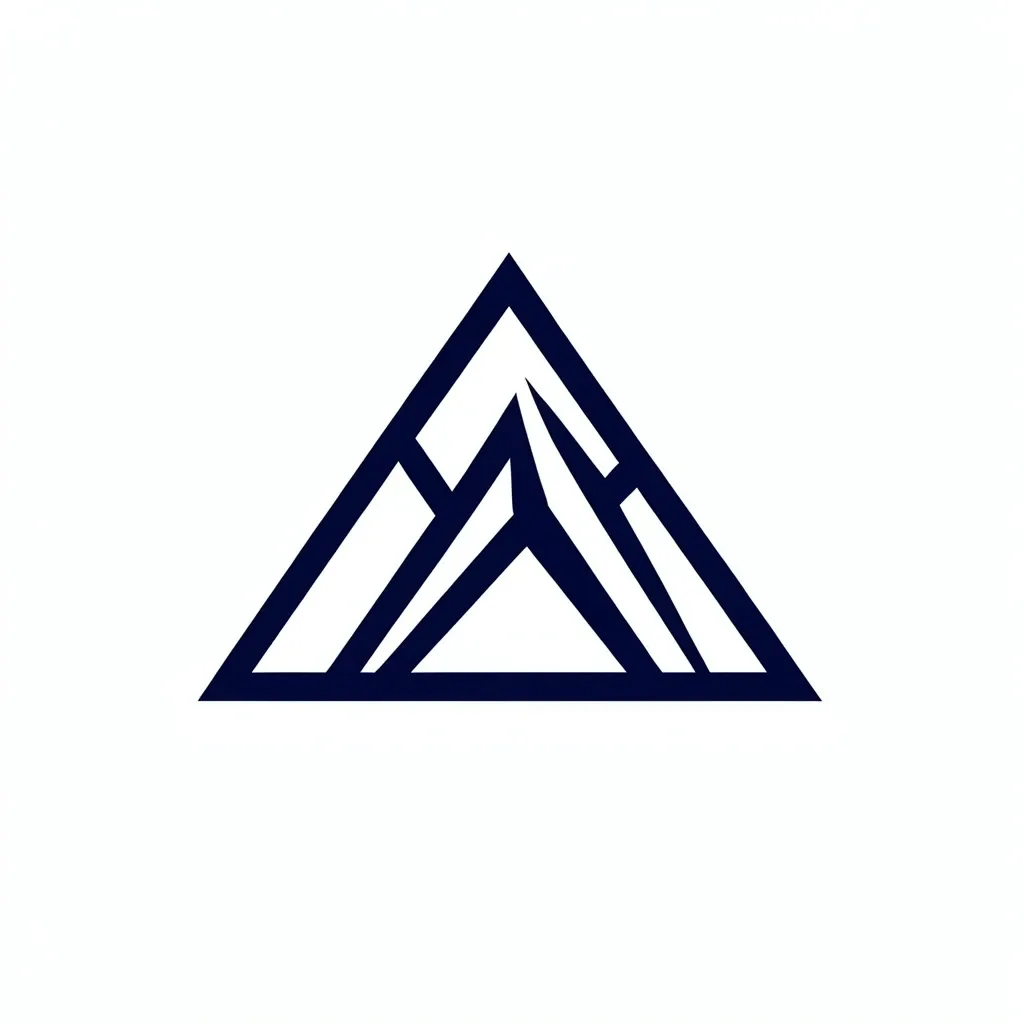 Minimalist geometric mountain badge with three overlapping triangular peaks in navy and white