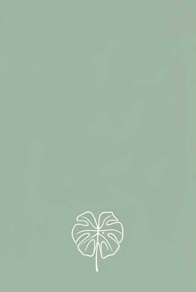 Minimalist Pinterest quote pin with sage green background and a small white monstera leaf line illustration