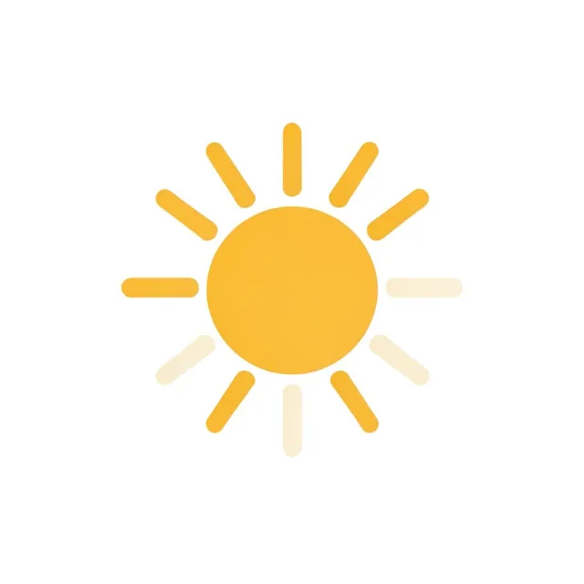 Minimalist circular sun badge with evenly spaced rays in warm yellow and cream