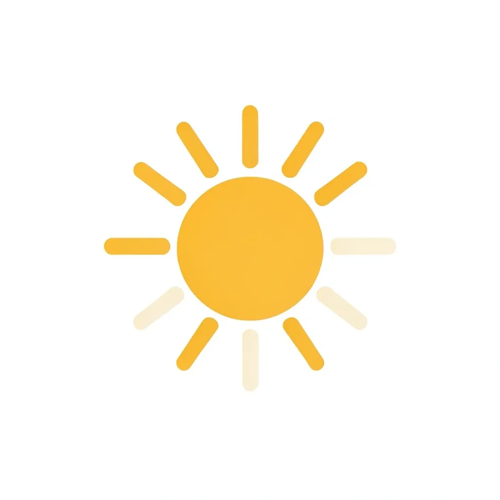 Minimalist circular sun badge with evenly spaced rays in warm yellow and cream