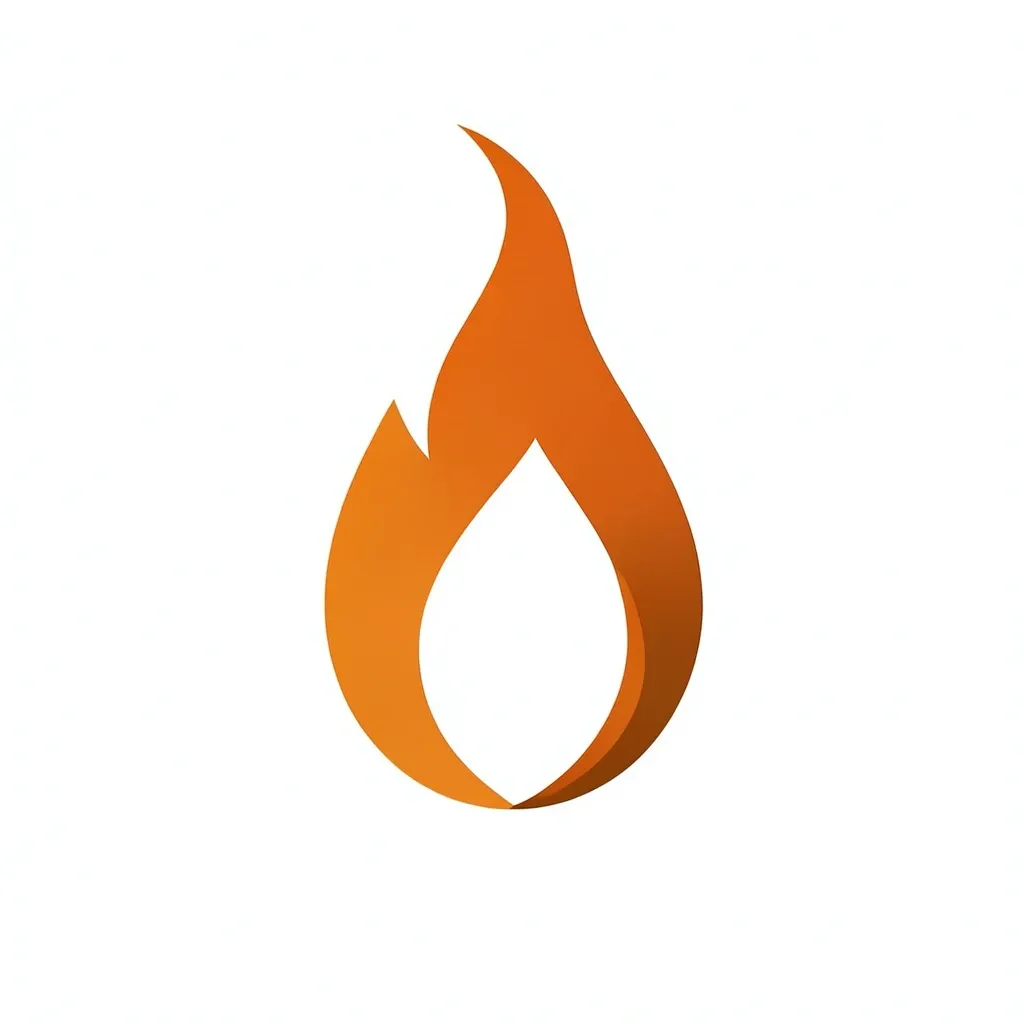 Modern abstract flame logo formed by a single continuous flowing line in orange and amber on white