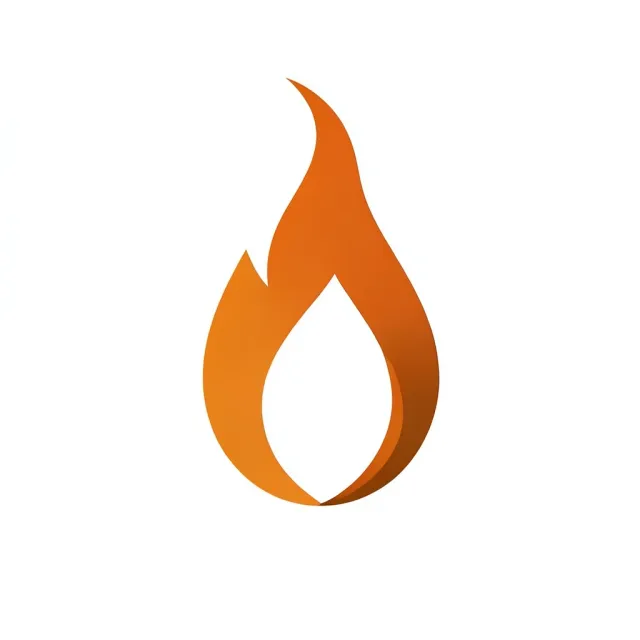 Modern abstract flame logo formed by a single continuous flowing line in orange and amber on white