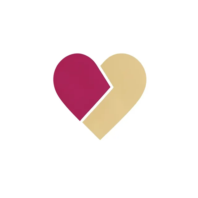 Modern abstract heart logo formed by interlocking geometric shapes in rose and gold on white