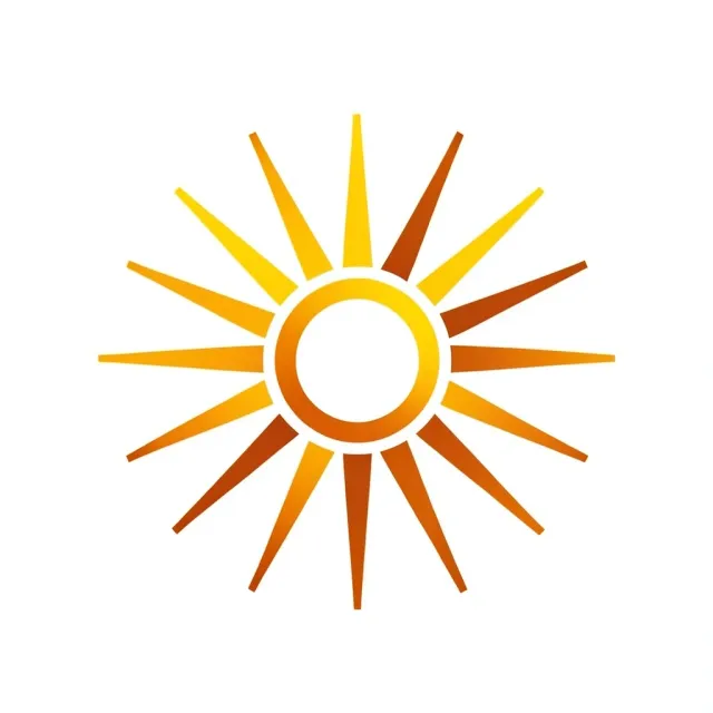 Modern abstract sun burst logo with radiating lines and warm yellow-orange palette on white