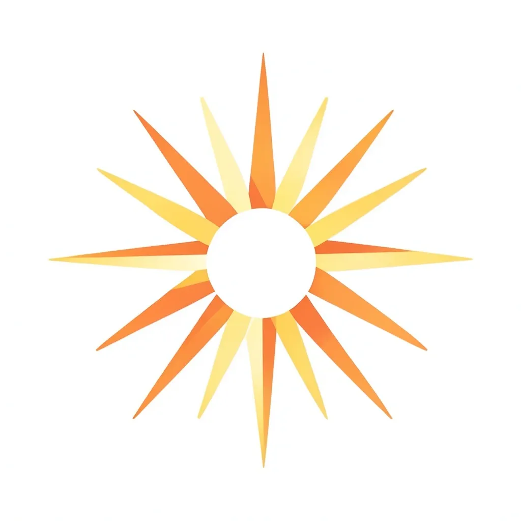 Modern geometric sunburst logo with radiating lines in orange and yellow on white background