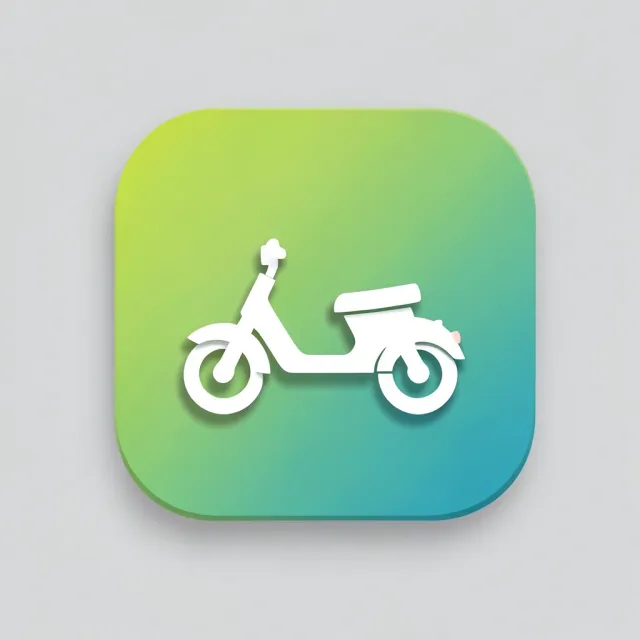 Flat food-delivery app icon with a white scooter glyph on a lime-green to teal gradient rounded square