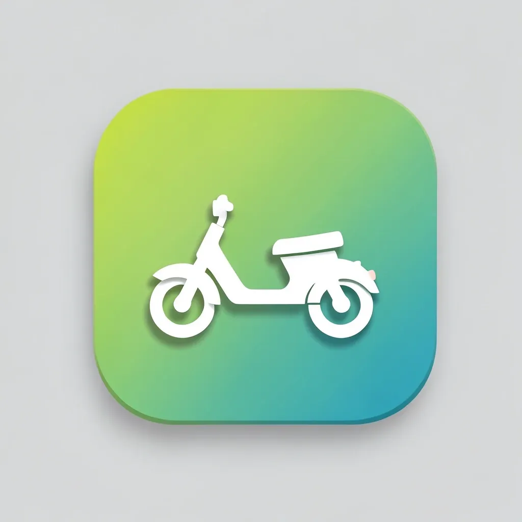 Flat food-delivery app icon with a white scooter glyph on a lime-green to teal gradient rounded square