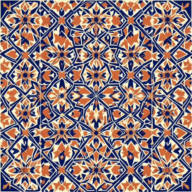Moroccan geometric tile seamless pattern in navy blue, terracotta and cream