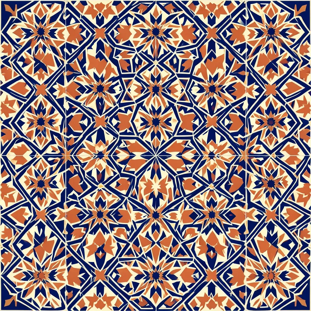 Moroccan geometric tile seamless pattern in navy blue, terracotta and cream