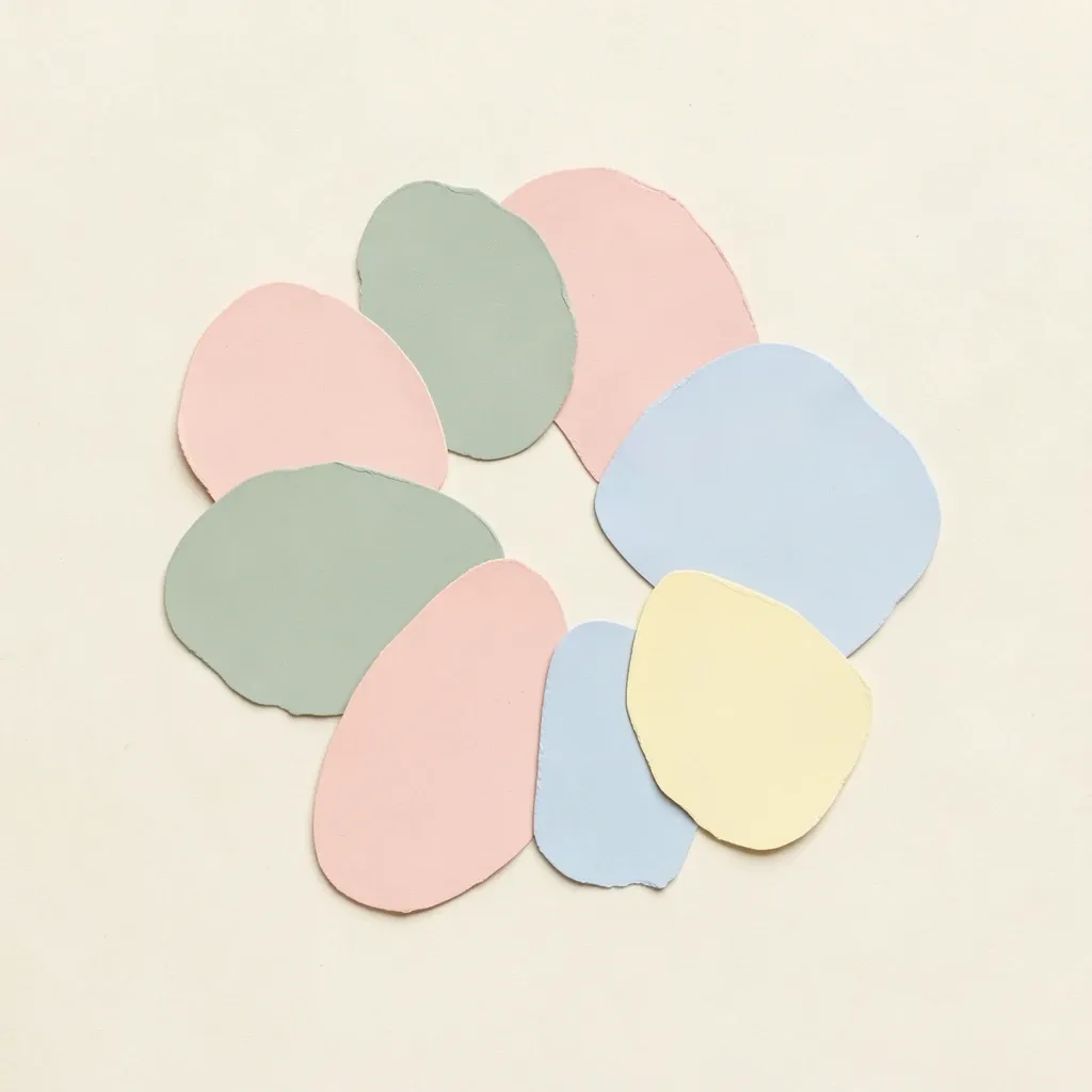 A pastel color-block composition of organic cut-out shapes