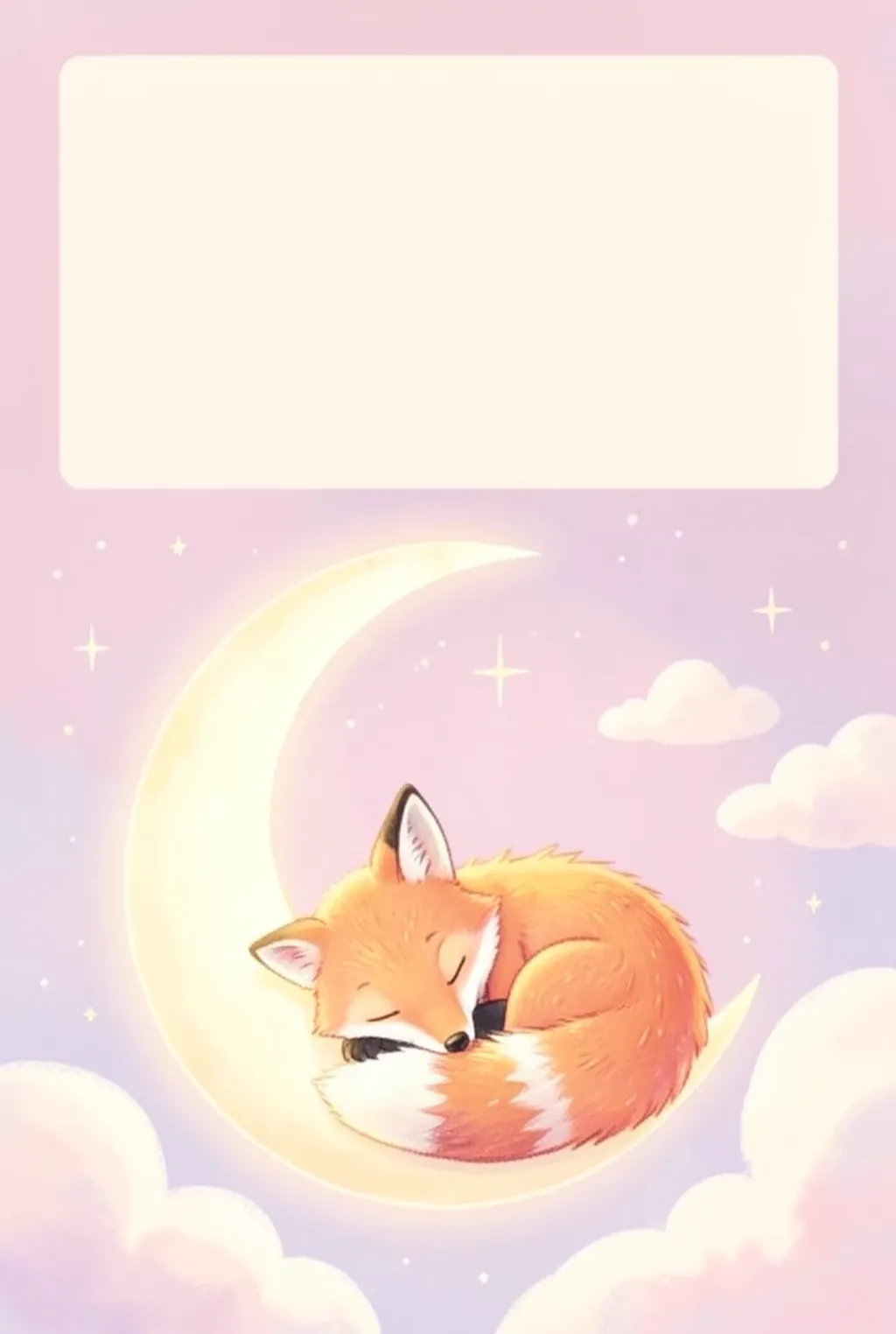 Pastel dreamy children's book cover with a sleeping animal and blank title area