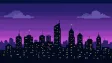 A pixel art night city skyline at purple dusk — AI-generated example render