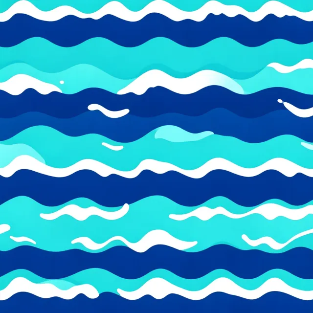 Playful repeating ocean waves pattern in turquoise and deep blue with white foam crests