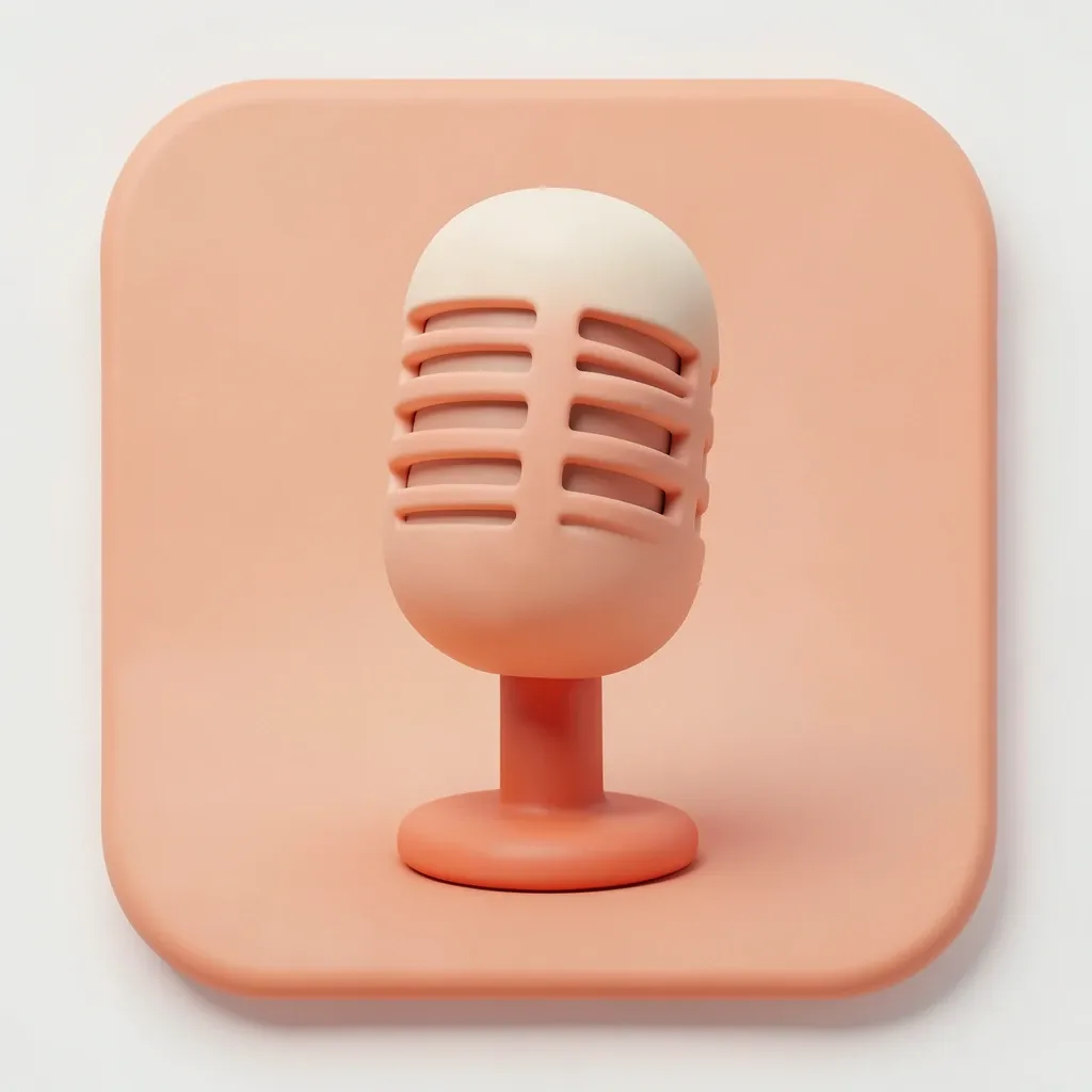 A soft 3D coral retro microphone icon centred on a rounded square tile