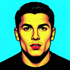 Bold pop-art portrait with Ben-Day halftone dots, thick black outlines and four flat colors