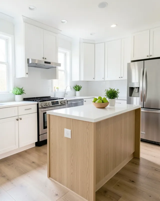 Bright staged kitchen interior for real estate listing photography