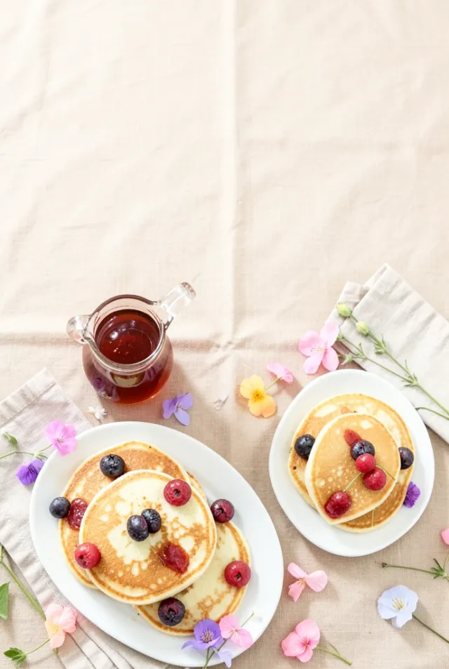 A bright overhead breakfast-table Pinterest pin background