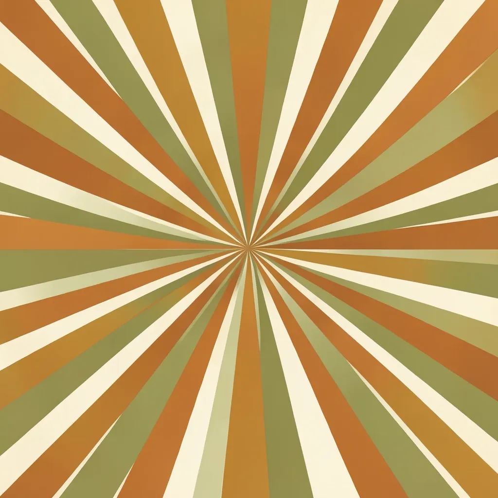 Seamless retro 1970s sunburst pattern with mustard, burnt orange and avocado green rays