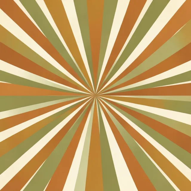 Seamless retro 1970s sunburst pattern with mustard, burnt orange and avocado green rays