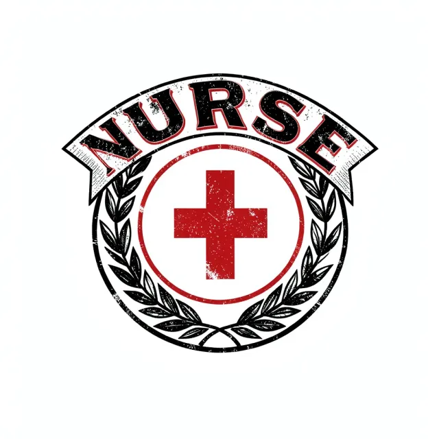 Retro circular nurse badge t-shirt design with red cross and laurel wreath