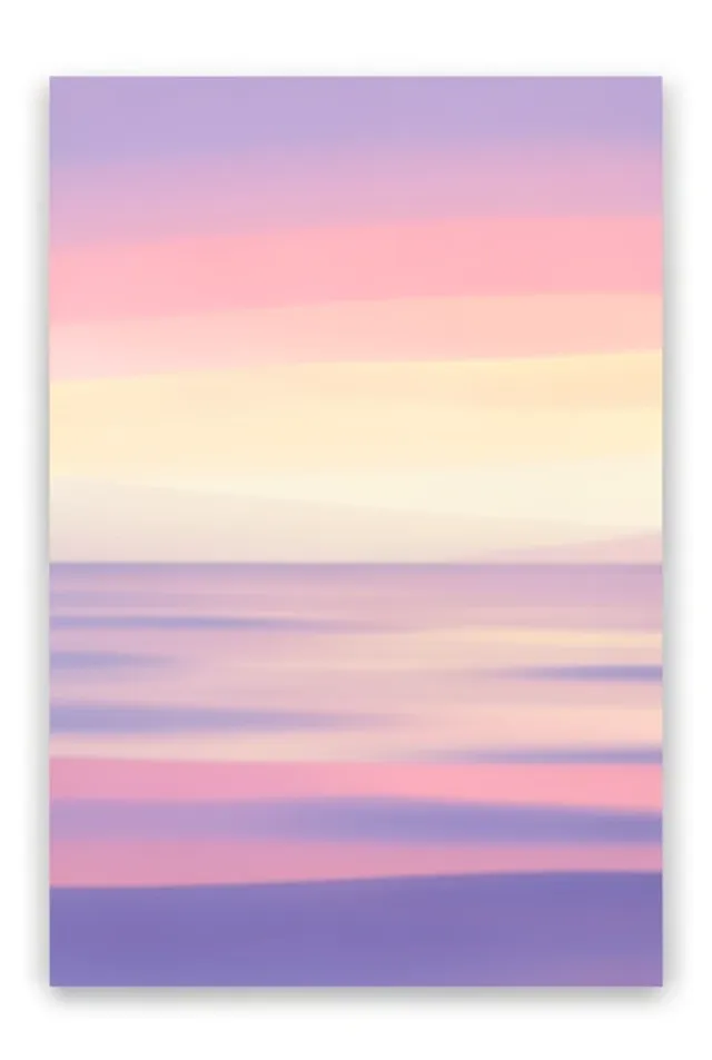 Soft abstract ocean sunset with horizontal bands of blush pink, lavender, and gold