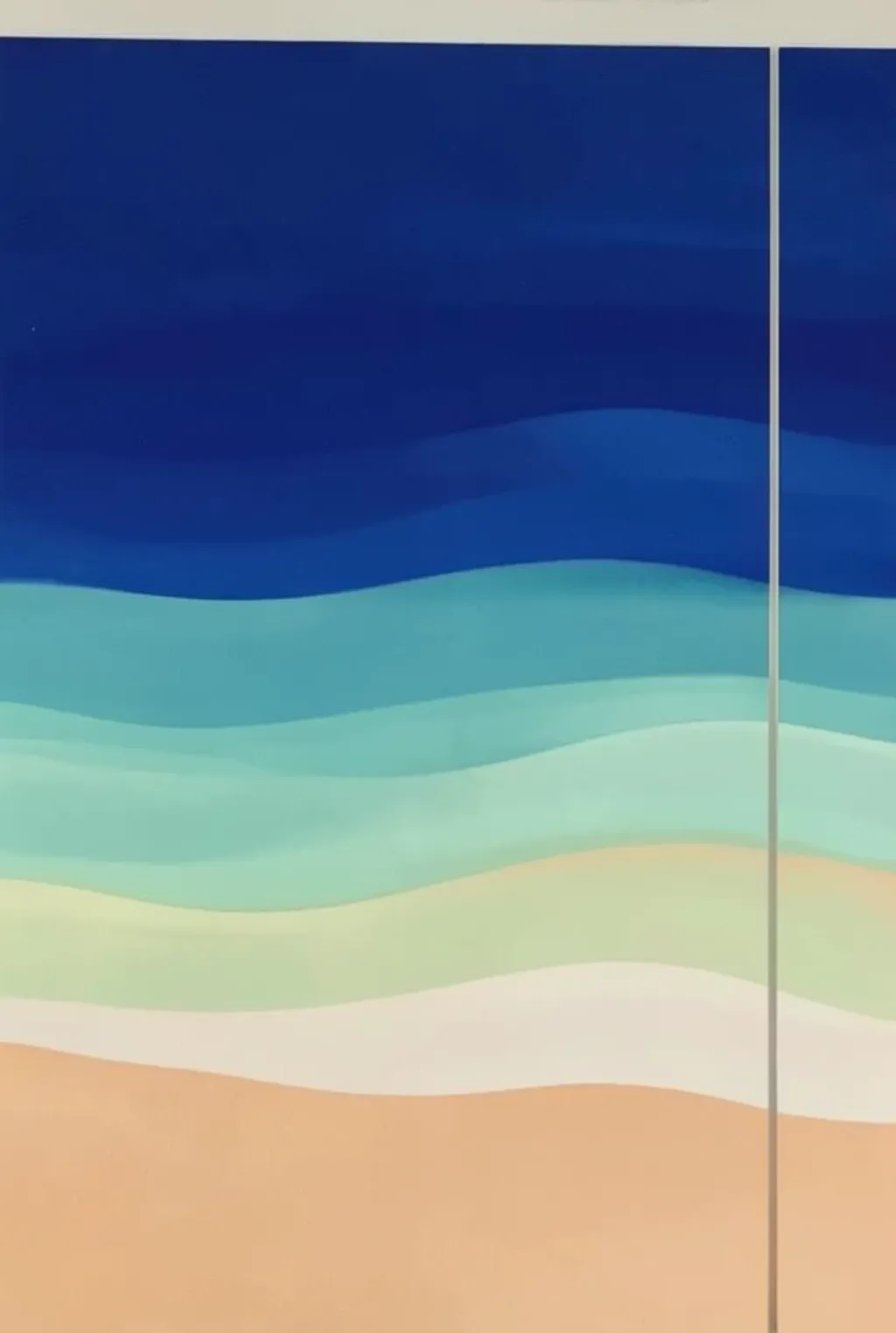 Soft abstract ocean waves with layered blue, seafoam green, and warm sand horizontal strokes