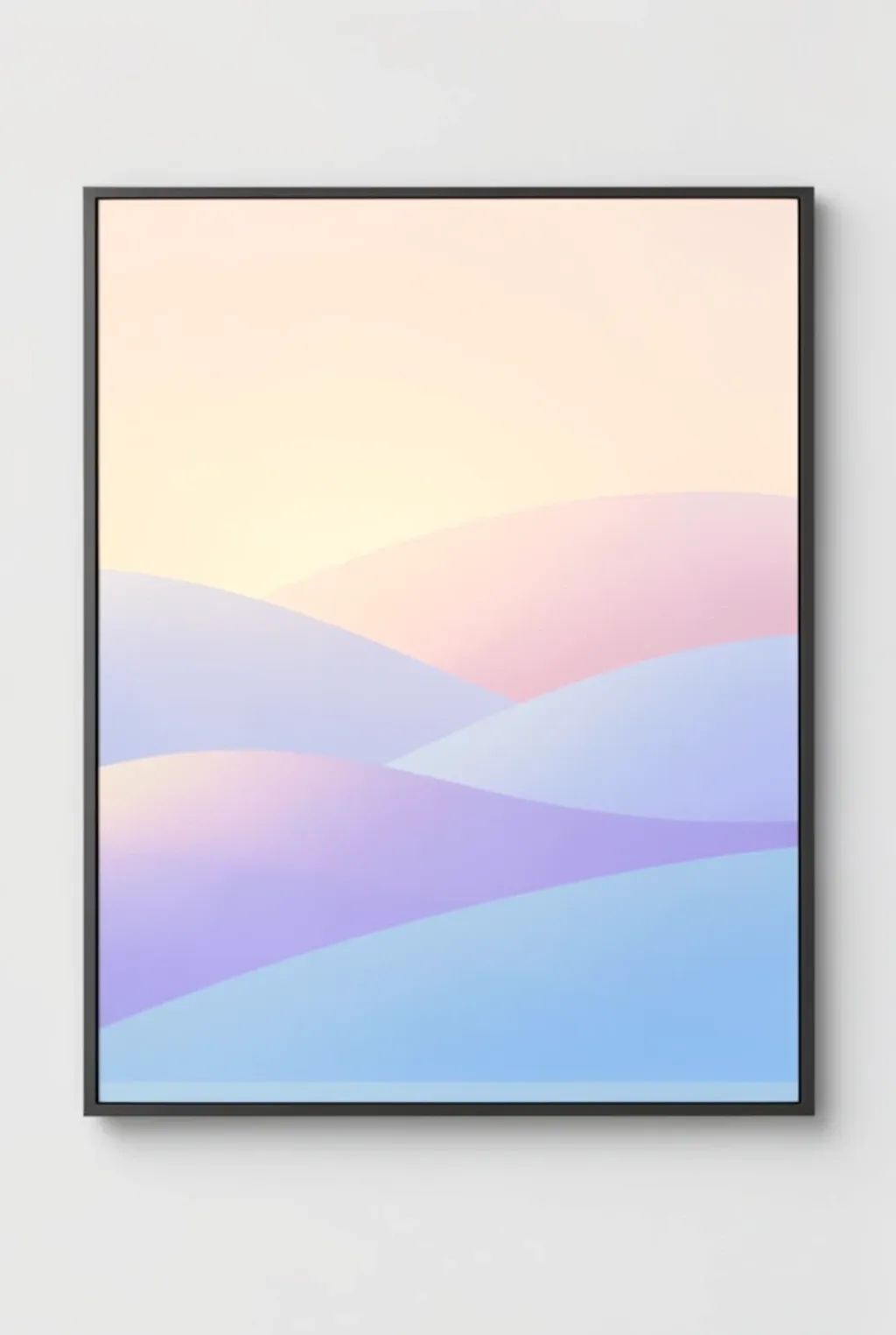 Soft abstract layered rolling hills in pale peach, lavender, and blue with smooth gradient shapes