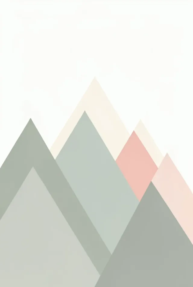 Soft geometric layered mountain peaks in sage, blush, and cream with clean hard-edged shapes