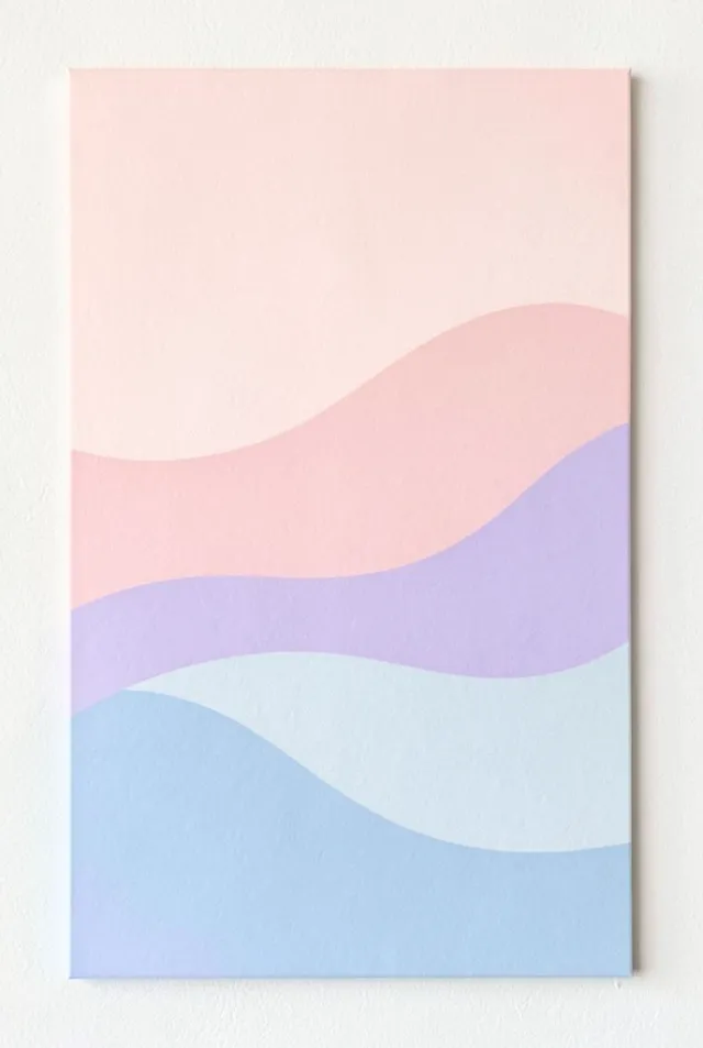 Soft flowing abstract waves in blush pink, lavender, and pale blue on matte paper texture