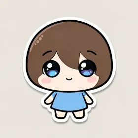 Cute chibi character avatar with oversized head and big eyes in a glossy die-cut sticker style