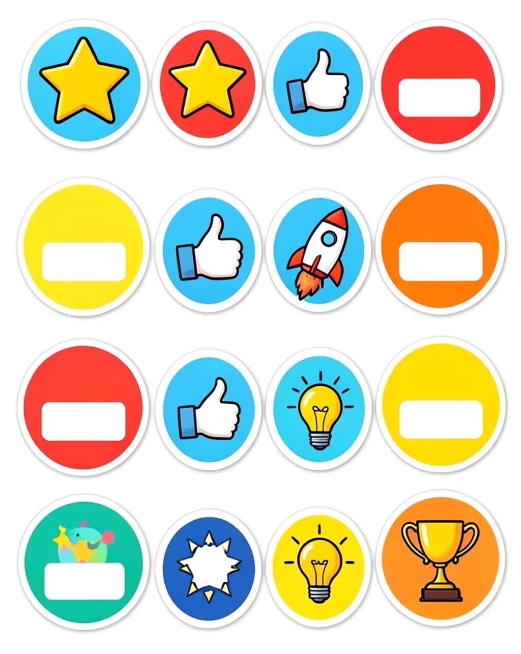 Teacher classroom reward sticker set with stars, thumbs up, and cute badges